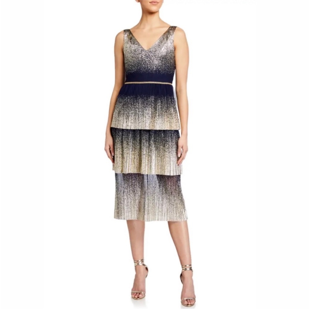 MARCHESA NOTTE Pleated Foil Degrade Tiered Dress - Picture 2 of 7